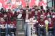 Alabama head coach Nick Saban speaks to fans during the NCAA college football national championship celebration, Saturday, Jan. 20, 2018, in Tuscaloosa, Ala. Alabama won the national championship game against Georgia 26-23 in overtime. (AP Photo/Brynn Anderson)