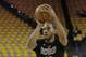San Antonio Spurs forward Kawhi Leonard warms up before Game 1 of the NBA basketball Western Conference finals against the Golden State Warriors in Oakland, Calif., Sunday, May 14, 2017. (AP Photo/Jeff Chiu)