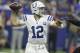 Indianapolis Colts quarterback Andrew Luck throws in the first half of an NFL preseason football game against the Baltimore Ravens in Indianapolis, Monday, Aug. 20, 2018. (AP Photo/Darron Cummings)