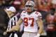 Ohio State's Nick Bosa celebrates after Wisconsin quarterback Alex Hornibrook was sacked during the second half of the Big Ten championship NCAA college football game, Saturday, Dec. 2, 2017, in Indianapolis. (AP Photo/Michael Conroy)