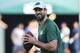 GREEN BAY, WI - AUGUST 09: Aaron Rodgers #12 of the Green Bay Packers participates in warmups prior to a preseason game against the Tennessee Titans at Lambeau Field on August 9, 2018 in Green Bay, Wisconsin. The Packers defeated the Titans 31-17. (Photo by Stacy Revere/Getty Images)