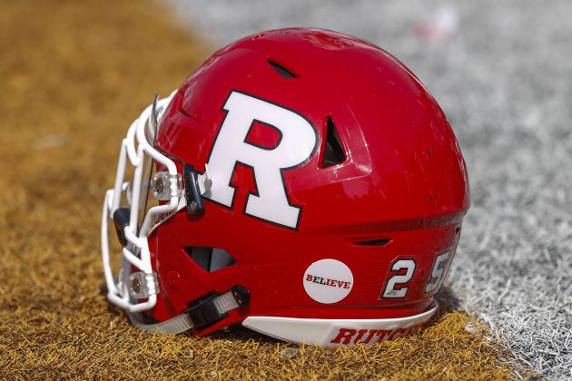 CHAMPAIGN, IL - OCTOBER 14: A Rutgers Scarlet Knights helmet is seen on the sidelines during the game against the Illinois Fighting Illini at Memorial Stadium on October 14, 2017 in Champaign, Illinois. (Photo by Michael Hickey/Getty Images)
