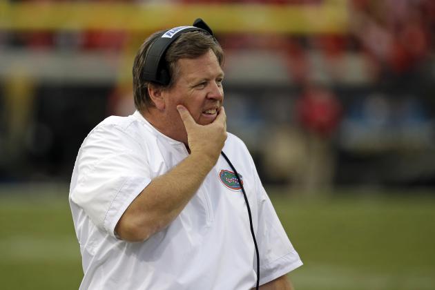 Florida head coach Jim McElwain walks the sideline in the second half of an NCAA college football game against Georgia, Saturday, Oct. 28, 2017, in Jacksonville, Fla. Georgia won 42-7. (AP Photo/John Raoux)