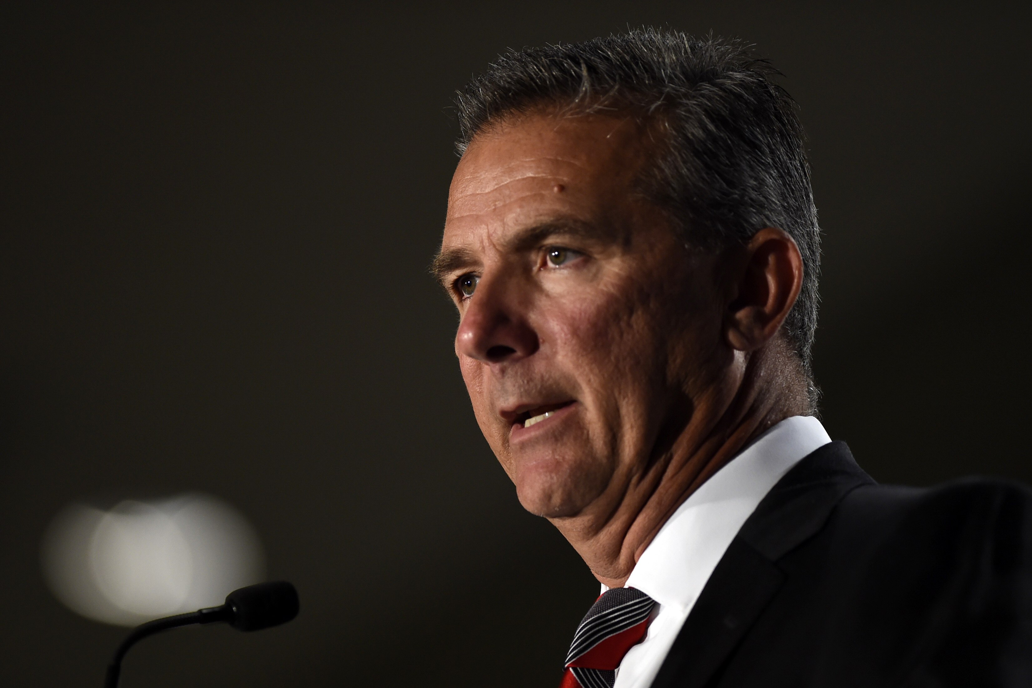 Ohio State head coach Urban Meyer speaks at the Big Ten Conference NCAA college football Media Days in Chicago, Tuesday, July 24, 2018. (AP Photo/Annie Rice)