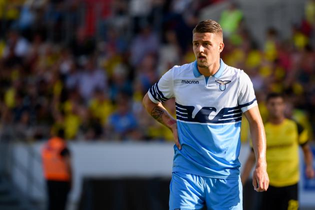 ESSEN, GERMANY - AUGUST 12: Sergej Milinkovic-Savic of Lazio Rom looks on during the friendly match between Borussia Dortmund and Lazio Rom on August 12, 2018 in Essen, Germany. (Photo by TF-Images/Getty Images)