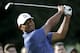 Tiger Woods tees off on the 12th hole during the first round of the Northern Trust golf tournament, Thursday, Aug. 23, 2018, in Paramus, N.J. (AP Photo/Julio Cortez)