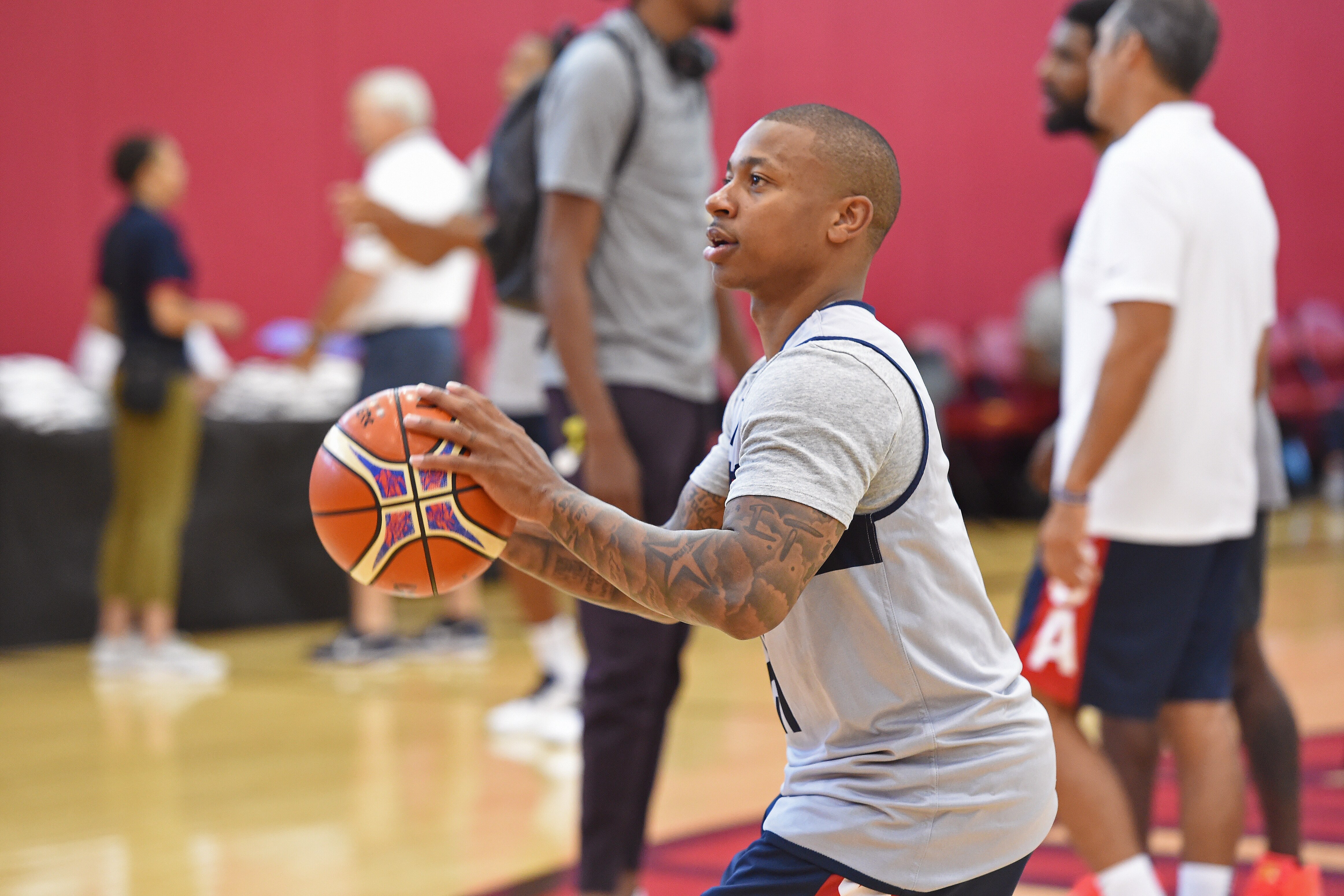 LAS VEGAS, NV - JULY 27: Isaiah Thomas shoots the ball during USAB Minicamp at Mendenhall Center on the University of Nevada, Las Vegas campus on July 27, 2018 in Las Vegas, Nevada. NOTE TO USER: User expressly acknowledges and agrees that, by downloading and/or using this Photograph, user is consenting to the terms and conditions of the Getty Images License Agreement. Mandatory Copyright Notice: Copyright 2018 NBAE (Photo by Andrew D. Bernstein/NBAE via Getty Images)