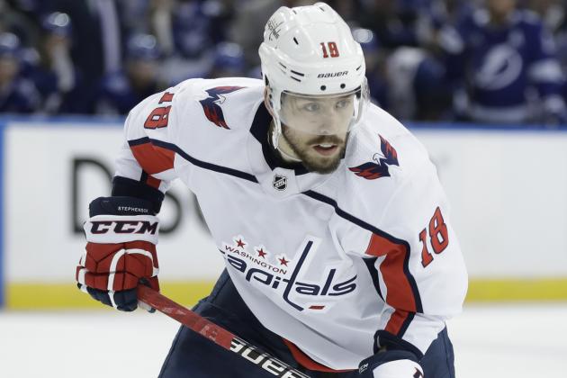 Washington Capitals center Chandler Stephenson during the third period of Game 1 of the NHL Eastern Conference finals hockey playoff series against the Tampa Bay Lightning Friday, May 11, 2018, in Tampa, Fla. (AP Photo/Chris O'Meara)
