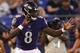 BALTIMORE, MD - AUGUST 09: Lamar Jackson #8 of the Baltimore Ravens celebrates after scoring a touchdown during the first quarter against the Los Angeles Rams during a preseason game at M&T Bank Stadium on August 9, 2018 in Baltimore, Maryland. (Photo by Patrick Smith/Getty Images)