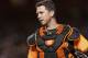 San Francisco Giants catcher Buster Posey talks to an umpire before the pitch against the Texas Rangers in the sixth inning of a baseball game in San Francisco, Friday, Aug 24, 2018. (AP Photo/John Hefti)