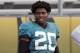 In this July 31, 2018 photo Jacksonville Jaguars cornerback Jalen Ramsey (20) takes a break during a practice at NFL football training camp in Jacksonville, Fla. Ramsey and defensive end Dante Fowler are back from suspension. They were not available during an open locker room session Monday, Aug. 20, 2018. The team says both players will answer questions following Jacksonville's preseason game against the Atlanta Falcons on Saturday night. (AP Photo/John Raoux)