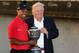 DORAL, FL - MARCH 10: Developer Donald Trump (R) poses with Tiger Woods after the final round of the World Golf Championships-Cadillac Championship at the Trump Doral Golf Resort & Spa on March 10, 2013 in Doral, Florida. (Photo by Warren Little/Getty Images)