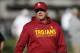USC Trojans head coach Clay Helton in the first half of an NCAA college football game Saturday, Nov. 11, 2017, in Boulder, Colo. (AP Photo/David Zalubowski)