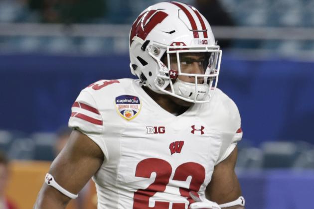 Wisconsin running back Jonathan Taylor (23) warms up before the Orange Bowl NCAA college football game against Miami, Saturday, Dec. 30, 2017, in Miami Gardens, Fla. (AP Photo/Lynne Sladky)