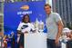 NEW YORK, NY - AUGUST 23: Rafael Nadal (R) of Spain and Sloane Stephens (L) of the United States smile alongside the US Open men's and women's singles trophies after the US Open Live Draw Unveiling at the US Open Experience at Brookfield Place on August 23, 2018 in New York City. (Photo by Chris Trotman/Getty Images for USTA)