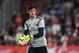 GIRONA, SPAIN - AUGUST 26: Thibaut Courtois of Real Madrid CF in action during the warm up prior to the La Liga match between Girona FC and Real Madrid CF at Montilivi Stadium on August 26, 2018 in Girona, Spain. (Photo by David Ramos/Getty Images)