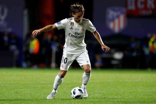 TALLINN, ESTONIA - AUGUST 15: Luka Modric of Real Madrid in action during the UEFA Super Cup match between Real Madrid and Atletico Madrid at Lillekula Stadium on August 15, 2018 in Tallinn, Estonia. (Photo by MB Media/Getty Images)