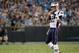 CHARLOTTE, NC - AUGUST 24: Tom Brady #12 of the New England Patriots looks to the sideline against the Carolina Panthers in the second quarter during their game at Bank of America Stadium on August 24, 2018 in Charlotte, North Carolina. (Photo by Streeter Lecka/Getty Images)