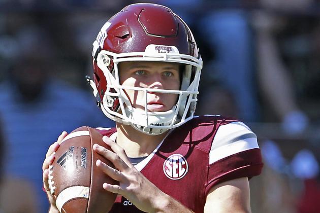 Mississippi State quarterback Nick Fitzgerald (7) prepares to pass during the first half of an NCAA college football game against BYU in Starkville, Miss., Saturday, Oct. 14, 2017. (AP Photo/Jim Lytle)