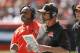 Cleveland Browns head coach Hue Jackson, left, and defensive coordinator Gregg Williams stand on the sideline during the first half of an NFL football game, Sunday, Sept. 10, 2017, in Cleveland. (AP Photo/Ron Schwane)