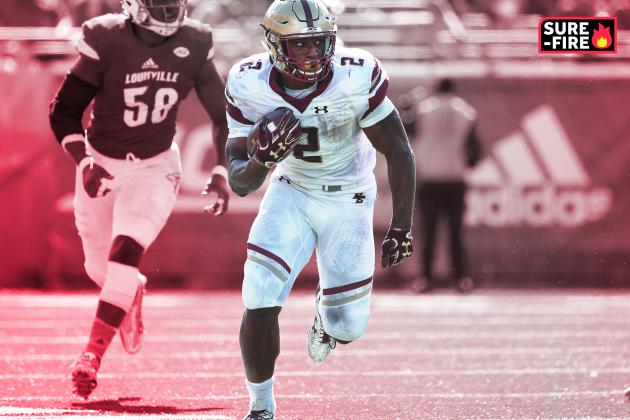NEW YORK, NY - DECEMBER 27: AJ Dillon #2 of the Boston College Eagles in action against the Iowa Hawkeyes during the first half of the New Era Pinstripe Bowl at Yankee Stadium on December 27, 2017 in the Bronx borough of New York City. (Photo by Adam Hunger/Getty Images)