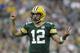 FILE - In this Aug. 16, 2018, file photo, Green Bay Packers' Aaron Rodgers gestures during the first half of a preseason NFL football game against the Pittsburgh Steelers, in Green Bay, Wis. The Packers just need to keep Rodgers upright and healthy for a full season again. A glimpse at what life is like without Rodgers showed just how precious these windows of opportunity can be with a two-time NFL MVP at quarterback.(AP Photo/Jeffrey Phelps, File)
