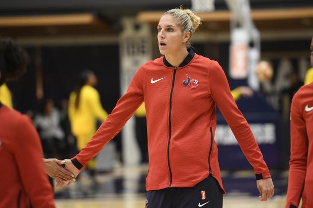 Washington Mystics guard Elena Delle Donne warms up before a single elimination WNBA basketball playoff game against the Los Angeles Sparks, Thursday, Aug. 23, 2018, in Washington. (AP Photo/Nick Wass)
