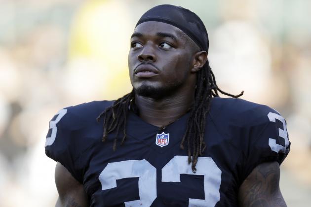 FILE - In this Aug. 14, 2015, file photo, Oakland Raiders running back Trent Richardson warms up before an NFL preseason game in Oakland, Calif. The Saskatchewan Roughriders have signed Richardson, the third overall pick of the 2012 NFL draft.  (AP Photo/Ben Margot, File)