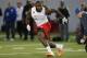 Defensive lineman Tyquan Lewis runs a drill during Ohio State's NFL Pro Day Thursday, March 22, 2018, in Columbus, Ohio. (AP Photo/Jay LaPrete)