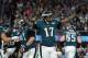 MINNEAPOLIS, MN - FEBRUARY 04: Alshon Jeffery #17 of the Philadelphia Eagles celebrates the 11-yard touchdown catch of teammate Zach Ertz #86 during the fourth quarter against the New England Patriotsin Super Bowl LII at U.S. Bank Stadium on February 4, 2018 in Minneapolis, Minnesota. (Photo by Elsa/Getty Images)
