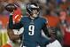 Philadelphia Eagles quarterback Nick Foles throws during the first half of an NFL preseason football game against the Cleveland Browns, Thursday, Aug. 23, 2018, in Cleveland. (AP Photo/Ron Schwane)