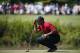 Tiger Woods lines up a putt on the second hole during the final round of the Dell Technologies Championship golf tournament at TPC Boston in Norton, Mass., Monday, Sept. 3, 2018. (AP Photo/Michael Dwyer)