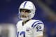 Indianapolis Colts quarterback Andrew Luck warms up before an NFL preseason football game against the Baltimore Ravens in Indianapolis, Monday, Aug. 20, 2018. (AP Photo/Michael Conroy)