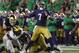 Notre Dame quarterback Brandon Wimbush (7) throws against the Michigan in the first half of an NCAA football game in South Bend, Ind., Saturday, Sept. 1, 2018. (AP Photo/Paul Sancya)
