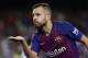Barcelona's Jordi Alba celebrates scoring his side's seventh goal during a Spanish La Liga soccer match between Barcelona and Huesca at the Camp Nou stadium in Barcelona, Spain, Sunday Sept. 2, 2018. (AP Photo/Eric Alonso)