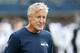 SEATTLE, WA - AUGUST 30: Head Coach Pete Carroll of the Seattle Seahawks reacts prior to taking on the Oakland Raiders during their preseason game at CenturyLink Field on August 30, 2018 in Seattle, Washington. (Photo by Abbie Parr/Getty Images)