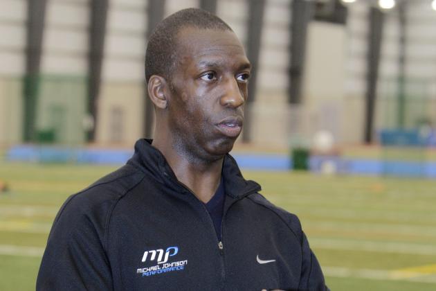 Former Olympic sprinter Michael Johnson talks about his planned training center at the Spire Institute in Geneva, Ohio Wednesday, May 4, 2011. (AP Photo/Mark Duncan)