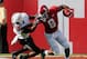 TUSCALOOSA, AL - SEPTEMBER 08: Jerry Jacobs #1 of the Arkansas State Red Wolves is flagged for this facemask as he attempts to tackle Josh Jacobs #8 of the Alabama Crimson Tide at Bryant-Denny Stadium on September 8, 2018 in Tuscaloosa, Alabama. (Photo by Kevin C. Cox/Getty Images)