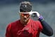 Cleveland Indians' Josh Donaldson exits the batting cage during batting practice before a baseball game against the Tampa Bay Rays, Sunday, Sept. 2, 2018, in Cleveland. (AP Photo/David Dermer)