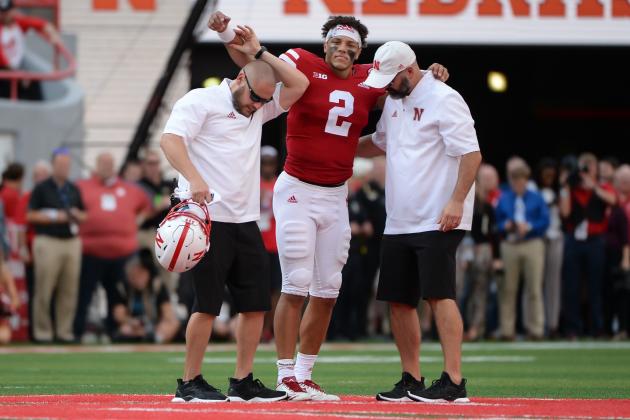LINCOLN, NE - SEPTEMBER 08: Quarterback Adrian Martinez #2 of the Nebraska Cornhuskers walks off the field in the fourth quarter against the Colorado Buffaloes at Memorial Stadium on September 8, 2018 in Lincoln, Nebraska. (Photo by Steven Branscombe/Getty Images)