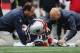 FOXBOROUGH, MA - SEPTEMBER 09: Jeremy Hill #33 of the New England Patriots is assisted by training staff after suffering an apparent injury during the second half against the Houston Texans at Gillette Stadium on September 9, 2018 in Foxborough, Massachusetts. (Photo by Jim Rogash/Getty Images)