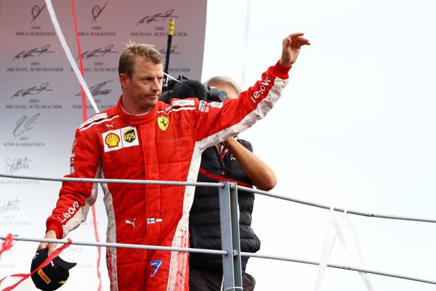 MONZA, ITALY - SEPTEMBER 02:  Kimi Raikkonen of Finland and Ferrari celebrates on the podium after the Formula One Grand Prix of Italy at Autodromo di Monza on September 2, 2018 in Monza, Italy.  (Photo by Dan Istitene/Getty Images)