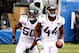 EAST RUTHERFORD, NJ - SEPTEMBER 09: Myles Jack #44 of the Jacksonville Jaguars celebrates with Telvin Smith #50 after interception a pass by Eli Manning #10 of the New York Giants in the fourth quarter and scoring a touchdown at MetLife Stadium on September 9, 2018 in East Rutherford, New Jersey. (Photo by Jeff Zelevansky/Getty Images)