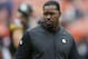 Pittsburgh Steelers assistant coach Joey Porter watches before an NFL football game between the Cleveland Browns and the Pittsburgh Steelers, Sunday, Sept. 9, 2018, in Cleveland. (AP Photo/Ron Schwane)