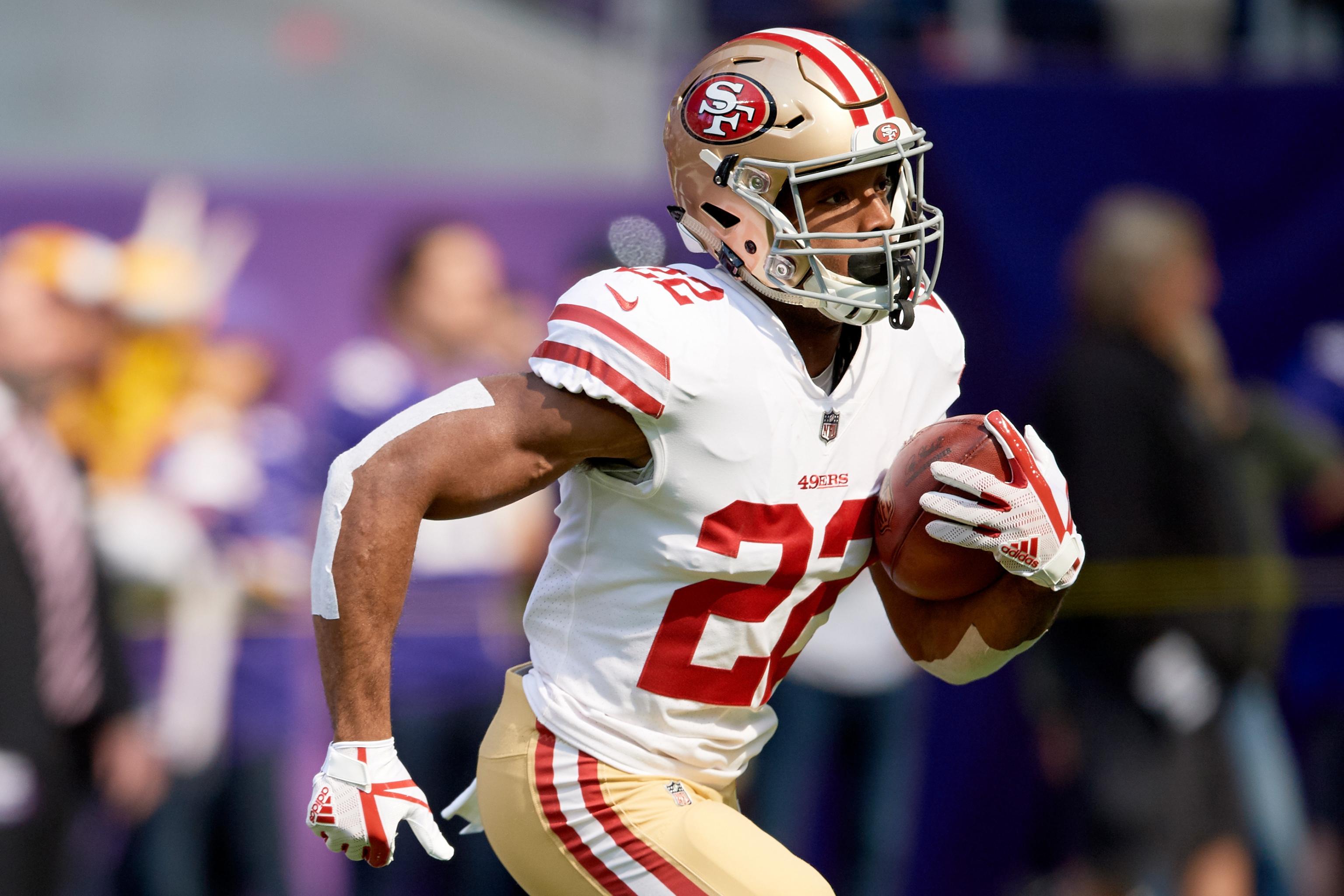 Matt Breida injury: 49ers RB suffers ankle injury on final play of first  half in Week 8, does not return [UPDATE] - DraftKings Network