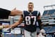 FOXBOROUGH, MA - SEPTEMBER 09: Rob Gronkowski #87 of the New England Patriots reacts after defeating the Houston Texans 27-20 at Gillette Stadium on September 9, 2018 in Foxborough, Massachusetts. (Photo by Jim Rogash/Getty Images)