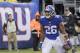 New York Giants running back Saquon Barkley (26) celebrates after rushing 68 yards for a touchdown during the second half of an NFL football game against the Jacksonville Jaguars Sunday, Sept. 9, 2018, in East Rutherford, N.J. (AP Photo/Bill Kostroun)