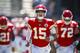 Kansas City Chiefs quarterback Patrick Mahomes runs onto the field before an NFL football game against the Los Angeles Chargers Sunday, Sept. 9, 2018, in Carson, Calif. (AP Photo/Jae C. Hong)