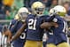 SOUTH BEND, IN - SEPTEMBER 08: Jalen Elliott #21 of the Notre Dame Fighting Irish celebrates during the game against the Ball State Cardinals at Notre Dame Stadium on September 8, 2018 in South Bend, Indiana. Notre Dame defeated Ball State 24-16. (Photo by Michael Hickey/Getty Images)