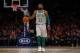 NEW YORK, NY - FEBRUARY 24: (NEW YORK DAILIES OUT) Kyrie Irving #11 of the Boston Celtics in action against the New York Knicks at Madison Square Garden on February 24, 2018 in New York City. The Celtics defeated the Knicks 121-112. NOTE TO USER: User expressly acknowledges and agrees that, by downloading and/or using this Photograph, user is consenting to the terms and conditions of the Getty Images License Agreement. (Photo by Jim McIsaac/Getty Images)